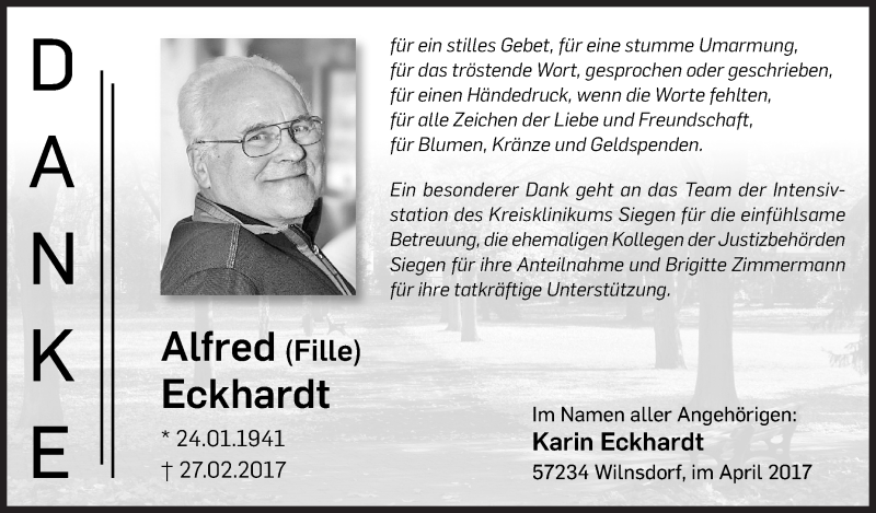  Traueranzeige für Alfred Eckhardt vom 22.04.2017 aus Siegener Zeitung