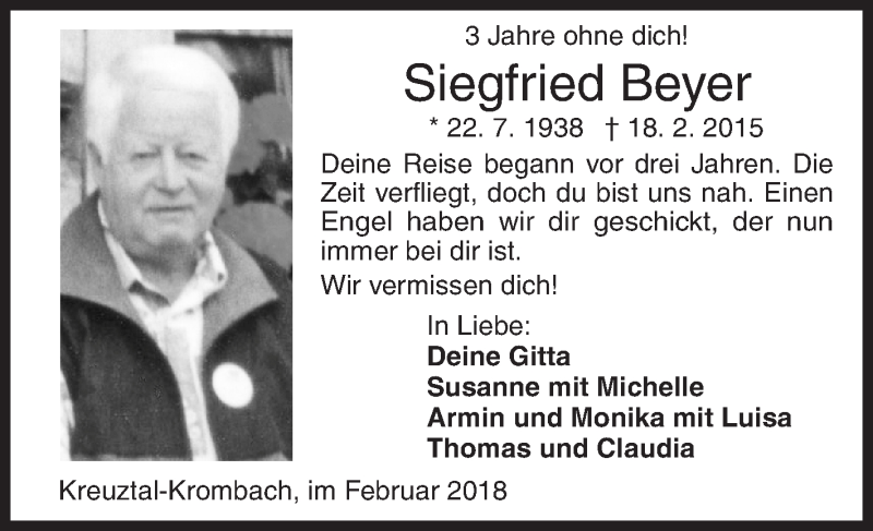  Traueranzeige für Siegfried Beyer vom 17.02.2018 aus Siegener Zeitung