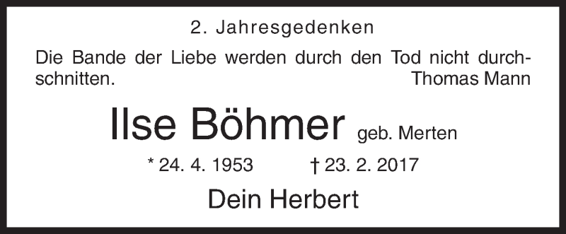  Traueranzeige für Ilse Böhmer vom 23.02.2019 aus Siegener Zeitung