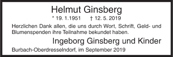 Traueranzeige von Helmut Ginsberg von Siegener Zeitung