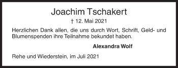 Traueranzeige von Joachim Tschakert von Siegener Zeitung