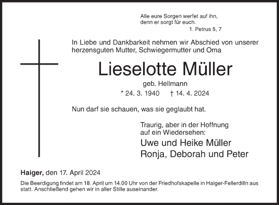 Traueranzeige von Lieselotte Müller von Siegener Zeitung