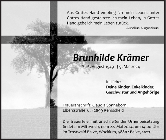Traueranzeige von Brunhilde Krämer von Siegener Zeitung