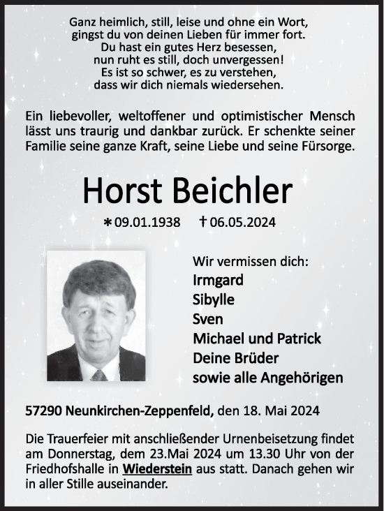 Traueranzeige von Horst Beichler von Siegener Zeitung