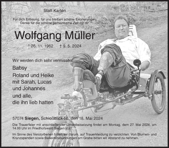 Traueranzeige von Wolfgang Müller von Siegener Zeitung