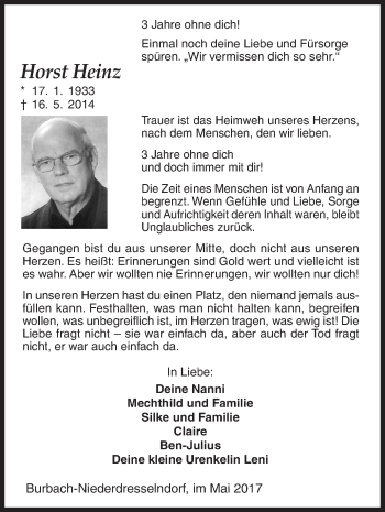 Traueranzeige von Horst Heinz von Siegener Zeitung