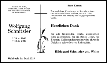 Traueranzeige von Wolfgang Schnitzler von Siegener Zeitung