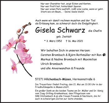 Traueranzeige von Gisela Schwarz von Siegener Zeitung