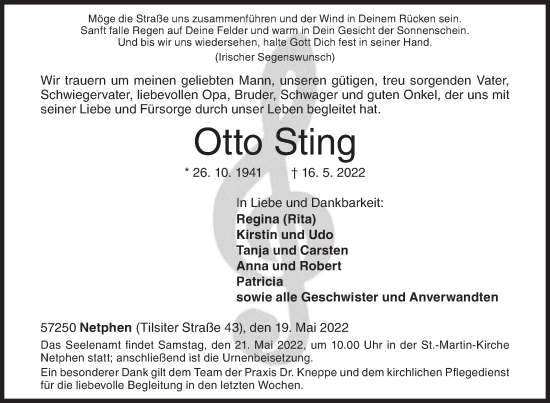 Traueranzeige von Otto Sting von Siegener Zeitung