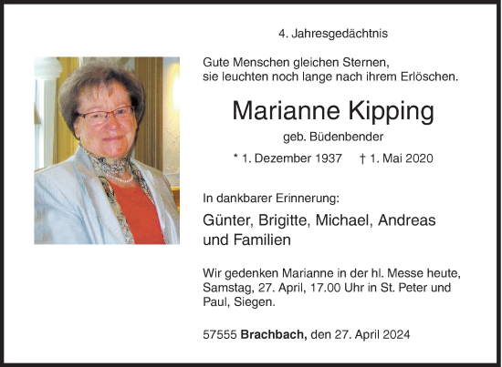 Traueranzeige von Marianne Kipping von Siegener Zeitung