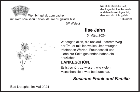Traueranzeige von Ilse Jahn von Siegener Zeitung