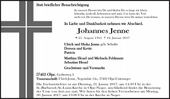 Traueranzeige von Johannes Jenne von Siegener Zeitung