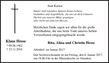 Traueranzeige von Klaus Hesse von Siegener Zeitung