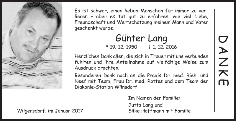  Traueranzeige für Günter Lang vom 07.01.2017 aus Siegener Zeitung