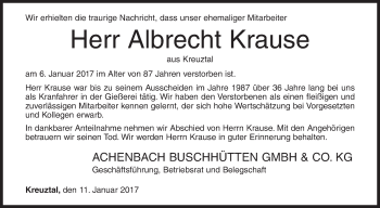 Traueranzeige von Albrecht Krause von Siegener Zeitung