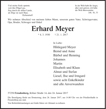 Traueranzeige von Erhard Meyer von Siegener Zeitung