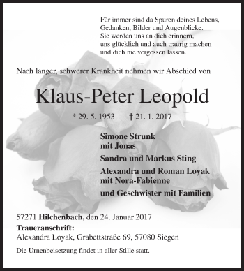 Traueranzeige von Klaus-Peter Leopold von Siegener Zeitung