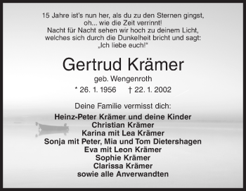 Traueranzeige von Gertrud Krämer von Siegener Zeitung