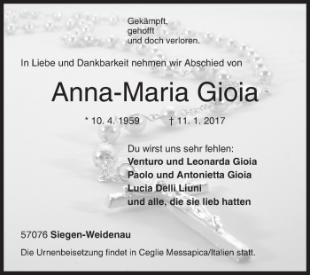 Traueranzeige von Anna-Maria Gioia von Siegener Zeitung