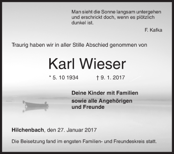 Traueranzeige von Karl Wieser von Siegener Zeitung