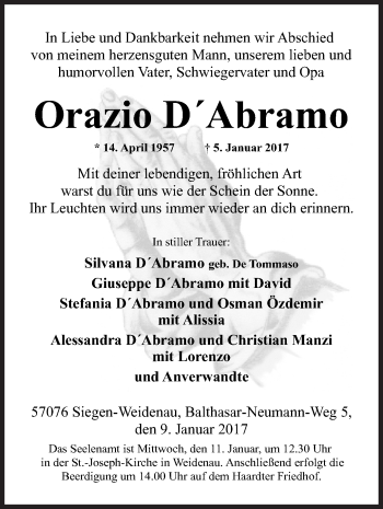 Traueranzeige von Orazio D'Abramo von Siegener Zeitung