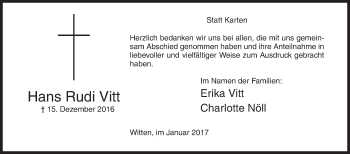 Traueranzeige von Hans Rudi Vitt von Siegener Zeitung