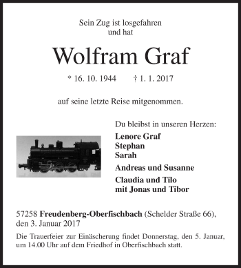 Traueranzeige von Wolfram Graf von Siegener Zeitung