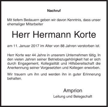 Traueranzeige von Hermann Korte von Siegener Zeitung