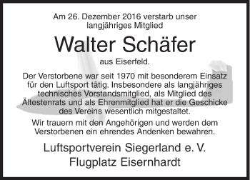 Traueranzeige von Walter Schäfer von Siegener Zeitung