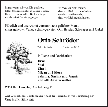 Traueranzeige von Otto Schröder von Siegener Zeitung