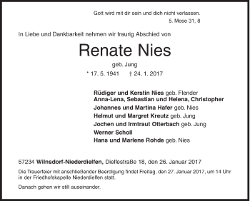 Traueranzeige von Renate Nies von Siegener Zeitung