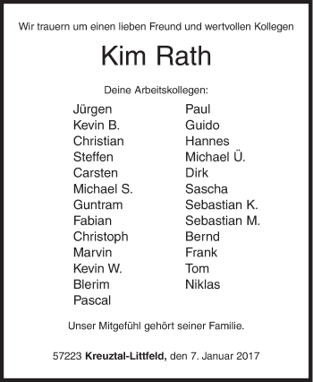 Traueranzeige von Kim Rath von Siegener Zeitung