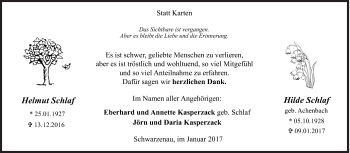 Traueranzeige von Helmut Schlaf von Siegener Zeitung