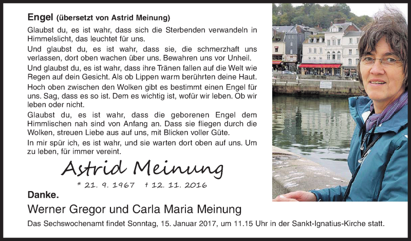  Traueranzeige für Astrid Meinung vom 13.01.2017 aus Siegener Zeitung