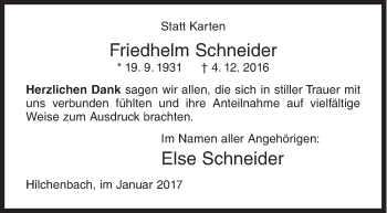 Traueranzeige von Friedhelm Schneider von Siegener Zeitung