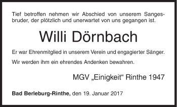 Traueranzeige von Willi Dörnbach von Siegener Zeitung