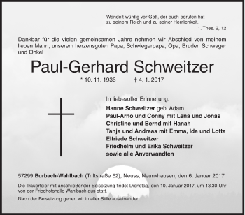 Traueranzeige von Paul-Gerhard Schweitzer von Siegener Zeitung