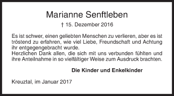 Traueranzeige von Marianne Senftleben von Siegener Zeitung