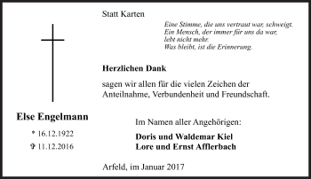 Traueranzeige von Else Engelmann von Siegener Zeitung