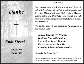 Traueranzeige von Rudi Stracke von Siegener Zeitung