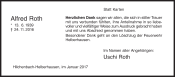 Traueranzeige von Alfred Roth von Siegener Zeitung