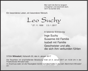 Traueranzeige von Leo Suchy von Siegener Zeitung
