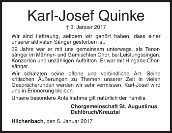 Traueranzeige von Karl-Josef Quinke von Siegener Zeitung