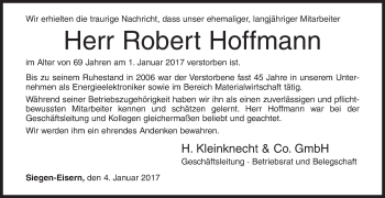Traueranzeige von Robert Hoffmann von Siegener Zeitung