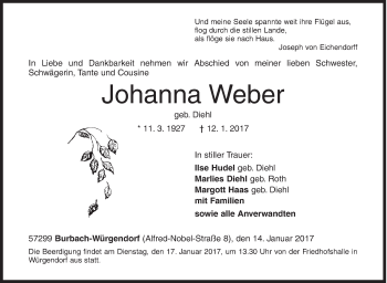 Traueranzeige von Johanna Weber von Siegener Zeitung