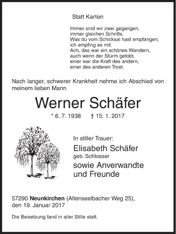 Traueranzeige von Werner Schäfer von Siegener Zeitung