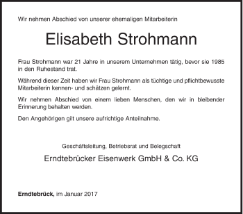 Traueranzeige von Elisabeth Strohmann von Siegener Zeitung