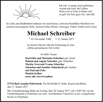 Traueranzeige von Michael Schreiber von Siegener Zeitung
