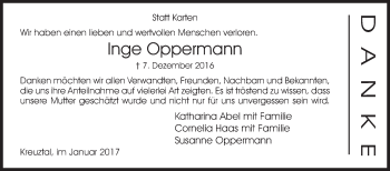 Traueranzeige von Inge Oppermann von Siegener Zeitung