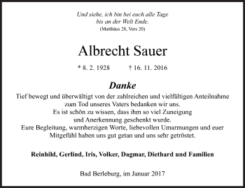Traueranzeige von Albrecht Sauer von Siegener Zeitung